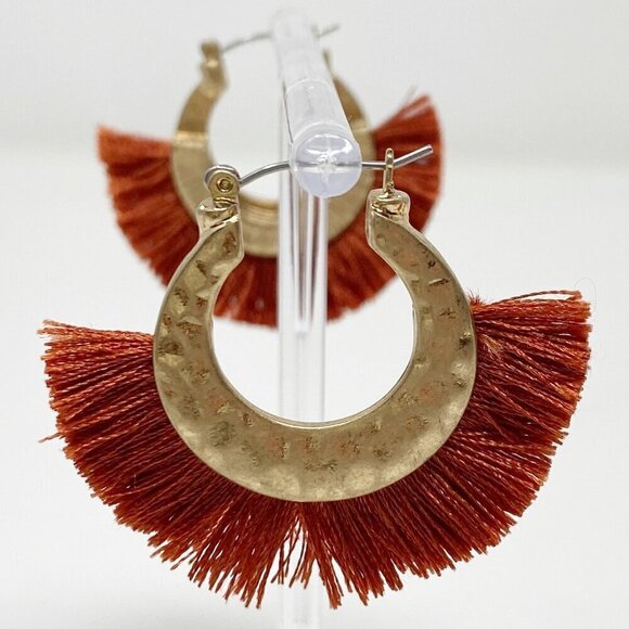 Burnt Orange Half Circle Fringe Earrings - Picture 2 of 4